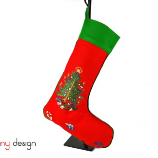  Big red Christmas boots with pine tree & gift embroidery